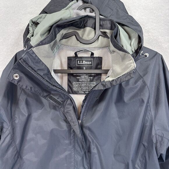 LL Bean Stowaway Gore-Tex Rain Jacket Womens Small Black Hooded Zip Up Hiking - Picture 7 of 16